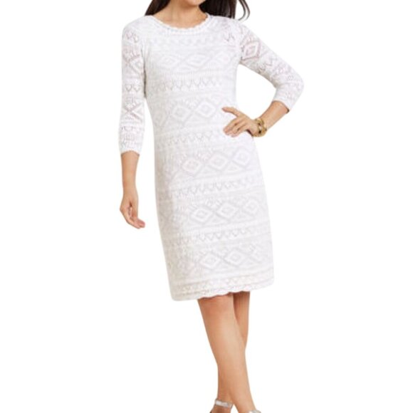 Talbots White 3/4 Sleeve Crochet Sweater Dress Size Mp - Picture 1 of 7